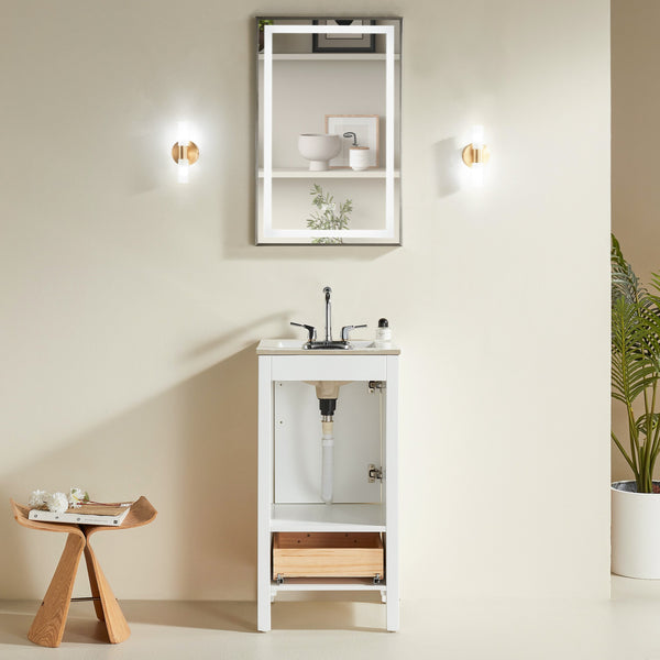 English Elm Fully 18" Freestanding Single Bathroom Vanity with Waterproof 5-Layer Paint, Open Back and Dual Handles White W1826P351749