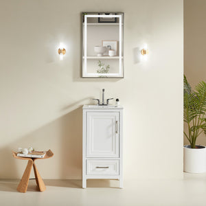 English Elm Fully 18" Freestanding Single Bathroom Vanity with Waterproof 5-Layer Paint, Open Back and Dual Handles White W1826P351749