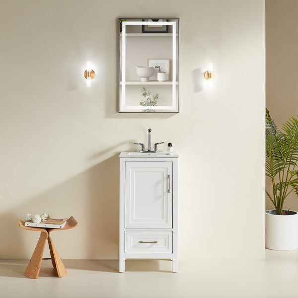 English Elm Fully 18" Freestanding Single Bathroom Vanity with Waterproof 5-Layer Paint, Open Back and Dual Handles White W1826P351749
