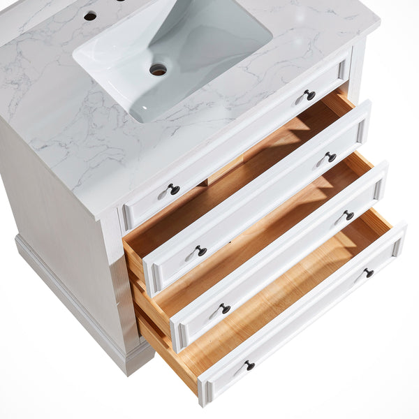 English Elm Fully Assembled 36'' Freestanding Bathroom Vanity With Elegant Marble Top & Ample Storage Solutions K1826P225847