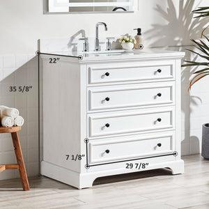 English Elm Fully Assembled 36'' Freestanding Bathroom Vanity With Elegant Marble Top & Ample Storage Solutions K1826P225847