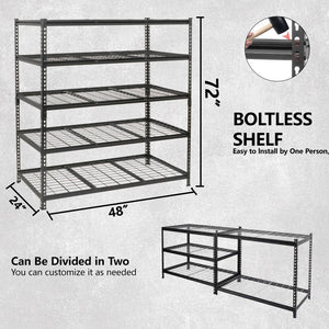 English Elm 5-tier Industrial Steel Shelving Unit Boltless Garage Workshop Storage Rack Black W2932P373612