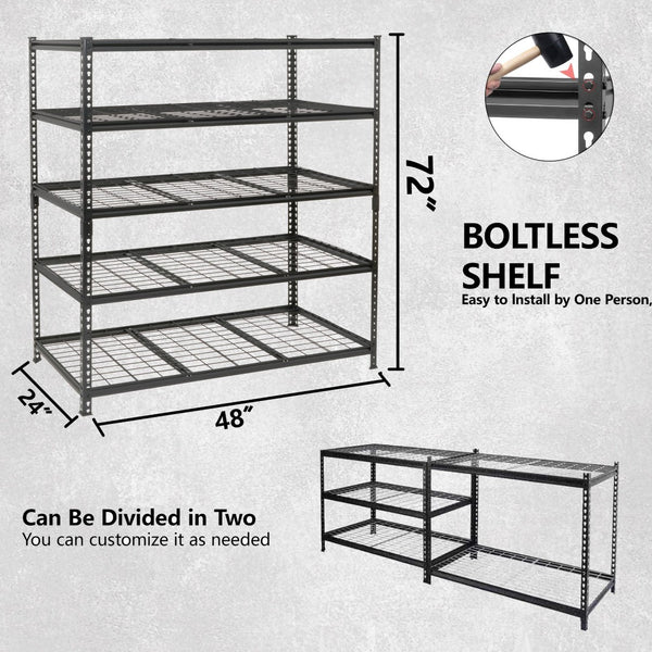English Elm 5-tier Industrial Steel Shelving Unit Boltless Garage Workshop Storage Rack Black W2932P373612