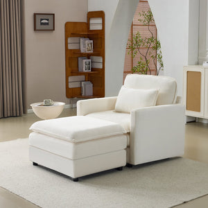 English Elm 54" Plush Cloud Sofa Modular Single with Ottoman, Beige Corduroy, High-Resilience Foam, Space-Saving Comfort W1829P324892