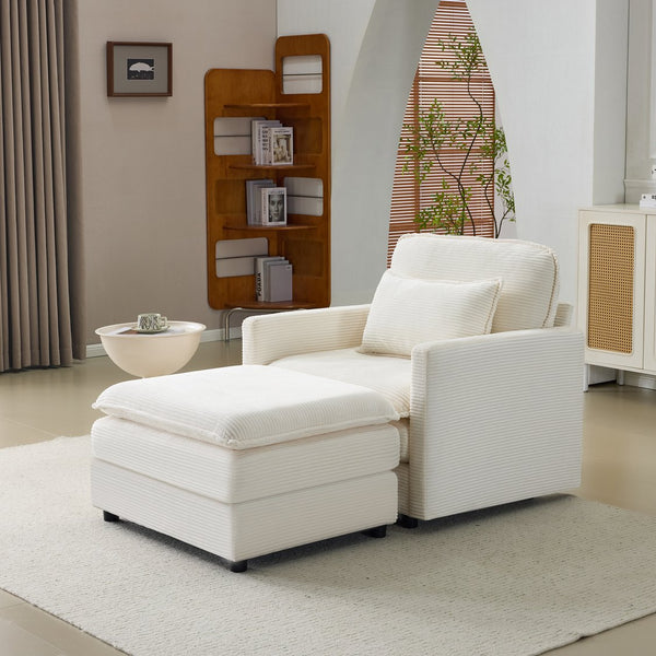 English Elm 54" Plush Cloud Sofa Modular Single with Ottoman, Beige Corduroy, High-Resilience Foam, Space-Saving Comfort W1829P324892