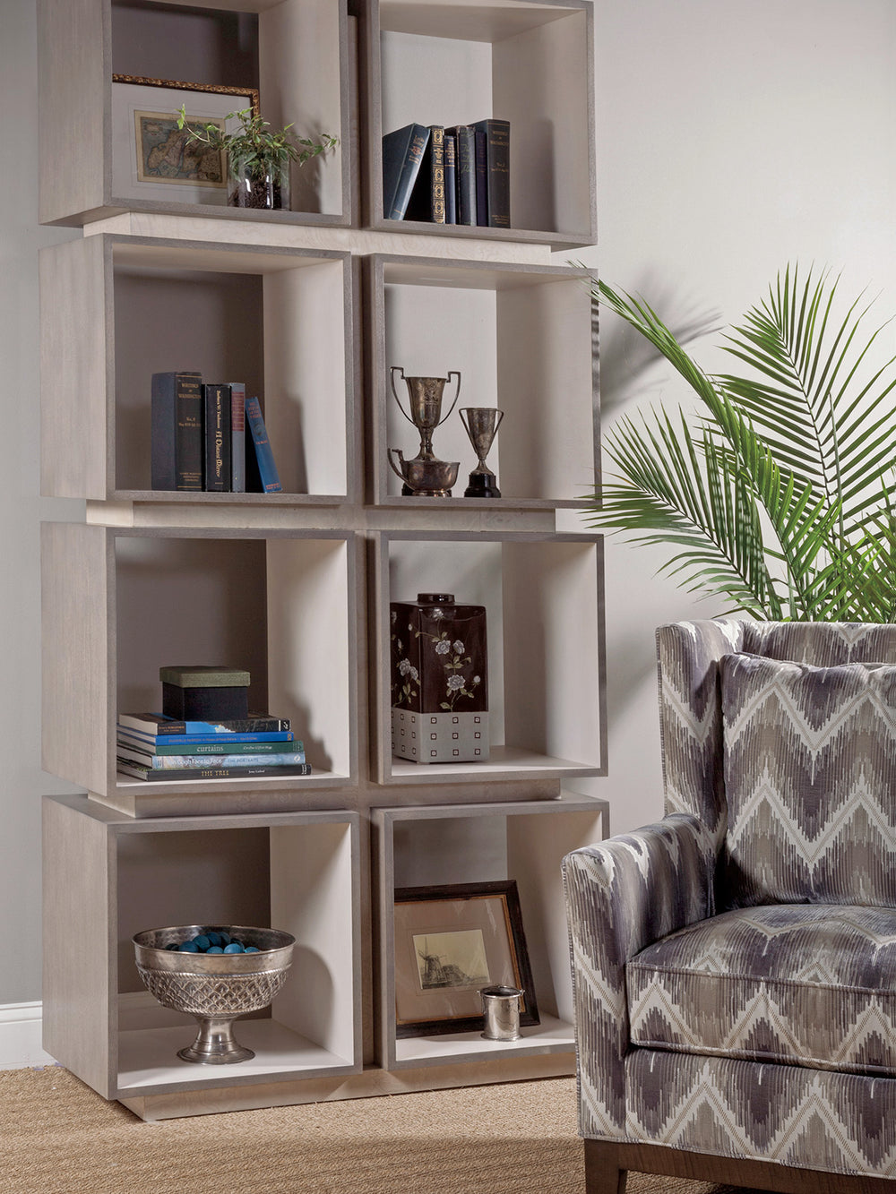 Lexington Artistica Home Mercury Eight-cube Etagere: Modern Bookcase With Unique Mixed Media Design And Stunning Finishes Gray Brown Wood 2025-991c