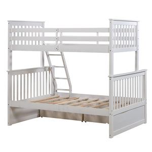 English Elm Twin Over Full Bunk Bed With Under-Bed Storage Drawers, Safe Wooden Design For Kids' Rooms – White K495S00005-GIGA