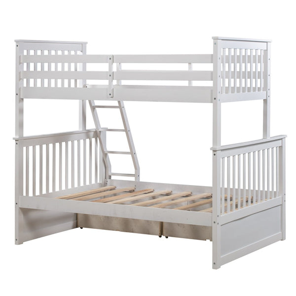 English Elm Twin Over Full Bunk Bed With Under-Bed Storage Drawers, Safe Wooden Design For Kids' Rooms – White K495S00005-GIGA