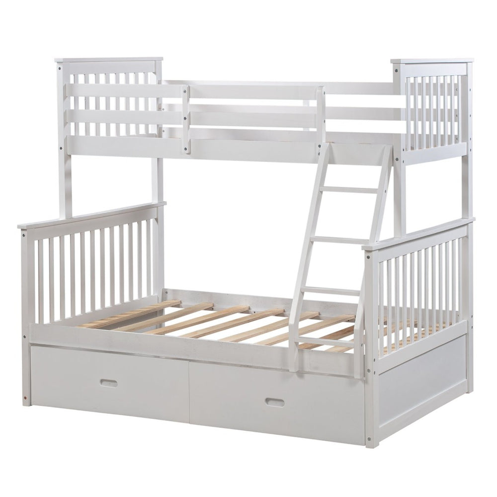 English Elm Twin Over Full Bunk Bed With Under-Bed Storage Drawers, Safe Wooden Design For Kids' Rooms – White K495S00005-GIGA