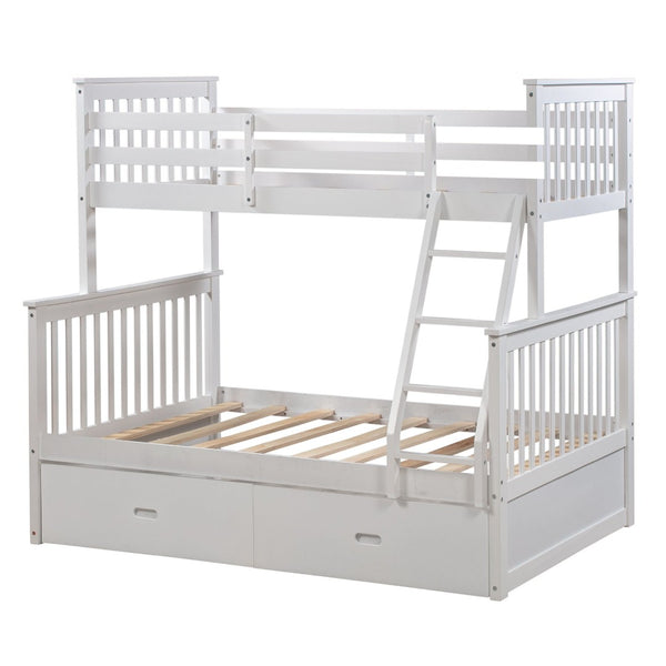English Elm Twin Over Full Bunk Bed With Under-Bed Storage Drawers, Safe Wooden Design For Kids' Rooms – White K495S00005-GIGA
