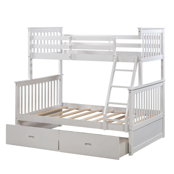 English Elm Twin Over Full Bunk Bed With Under-Bed Storage Drawers, Safe Wooden Design For Kids' Rooms – White K495S00005-GIGA