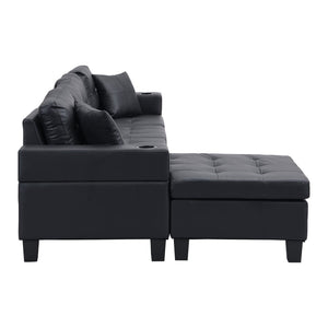 English Elm Sectional Faux Leather L Shape Sofa with Reversible Chaise and Built in Cup Holder K311S00017