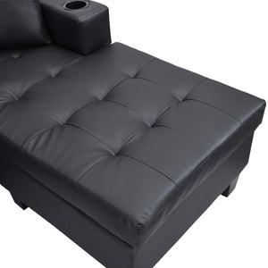 English Elm Sectional Faux Leather L Shape Sofa with Reversible Chaise and Built in Cup Holder K311S00017