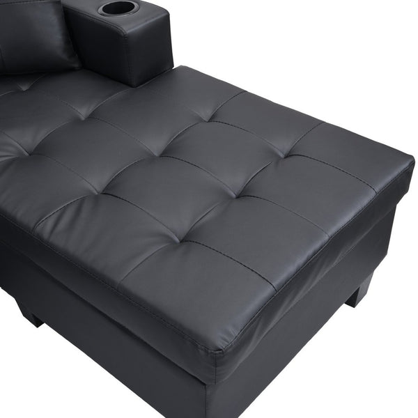 English Elm Sectional Faux Leather L Shape Sofa with Reversible Chaise and Built in Cup Holder K311S00017