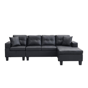 English Elm Sectional Faux Leather L Shape Sofa with Reversible Chaise and Built in Cup Holder K311S00017