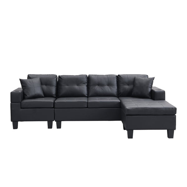 English Elm Sectional Faux Leather L Shape Sofa with Reversible Chaise and Built in Cup Holder K311S00017
