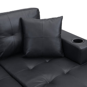 English Elm Sectional Faux Leather L Shape Sofa with Reversible Chaise and Built in Cup Holder K311S00017