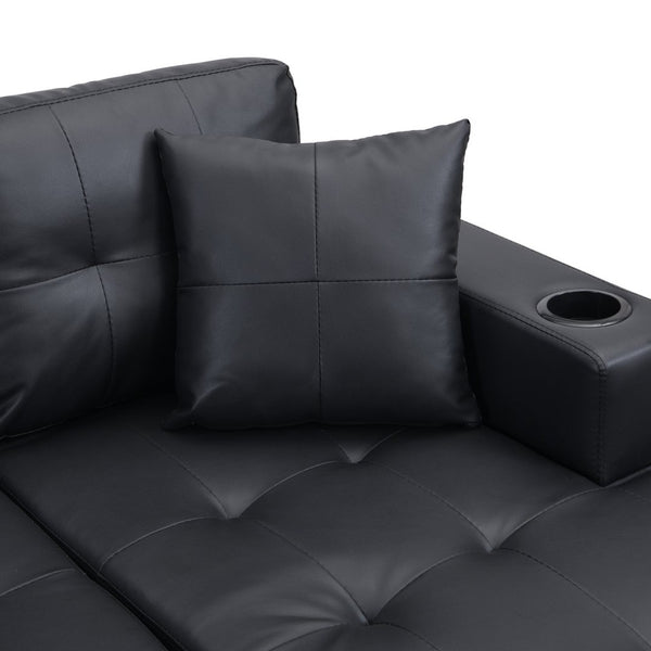 English Elm Sectional Faux Leather L Shape Sofa with Reversible Chaise and Built in Cup Holder K311S00017
