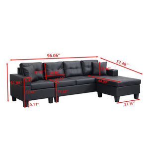 English Elm Sectional Faux Leather L Shape Sofa with Reversible Chaise and Built in Cup Holder K311S00017
