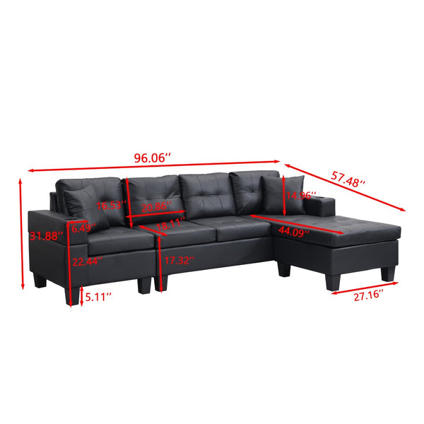 English Elm Sectional Faux Leather L Shape Sofa with Reversible Chaise and Built in Cup Holder K311S00017