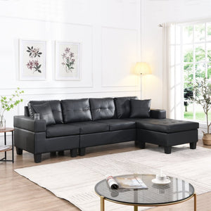 English Elm Sectional Faux Leather L Shape Sofa with Reversible Chaise and Built in Cup Holder K311S00017