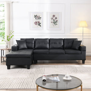 English Elm Sectional Faux Leather L Shape Sofa with Reversible Chaise and Built in Cup Holder K311S00017