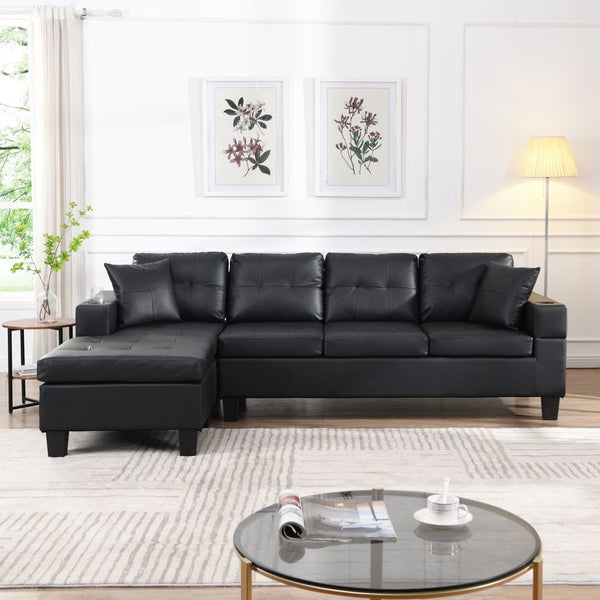 English Elm Sectional Faux Leather L Shape Sofa with Reversible Chaise and Built in Cup Holder K311S00017