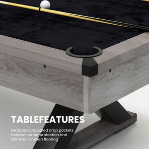 English Elm 84" Pool Table with X Legs Black Felt Mdf Frame Rustic Grey Game Room Billiards W1668P170269