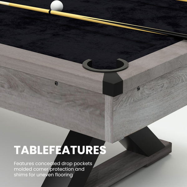 English Elm 84" Pool Table with X Legs Black Felt Mdf Frame Rustic Grey Game Room Billiards W1668P170269