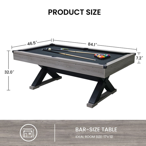 English Elm 84" Pool Table with X Legs Black Felt Mdf Frame Rustic Grey Game Room Billiards W1668P170269