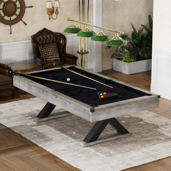 English Elm 84" Pool Table with X Legs Black Felt Mdf Frame Rustic Grey Game Room Billiards W1668P170269
