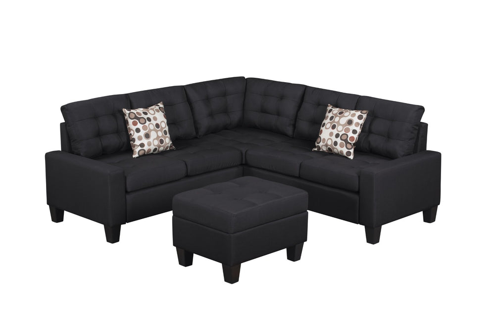 English Elm 6-piece Tufted Polyester Sectional Sofa Set with Ottoman for Modern Living Rooms Black K311S00013