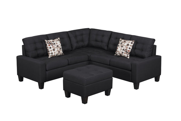 English Elm 6-piece Tufted Polyester Sectional Sofa Set with Ottoman for Modern Living Rooms Black K311S00013