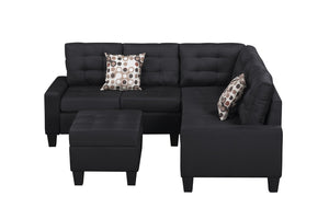 English Elm 6-piece Tufted Polyester Sectional Sofa Set with Ottoman for Modern Living Rooms Black K311S00013