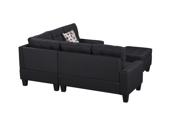 English Elm 6-piece Tufted Polyester Sectional Sofa Set with Ottoman for Modern Living Rooms Black K311S00013