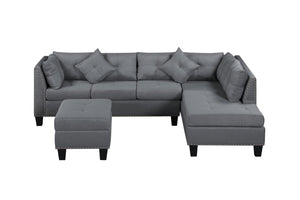 English Elm 104.5" Gray Upholstered Sectional Sofa with Chaise and Storage Ottoman Set K311S00012