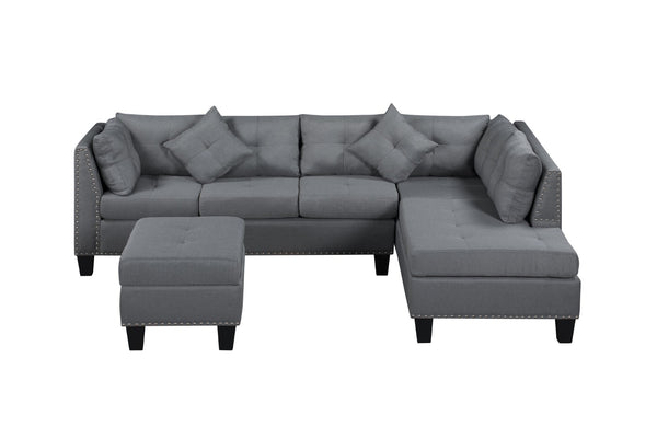 English Elm 104.5" Gray Upholstered Sectional Sofa with Chaise and Storage Ottoman Set K311S00012