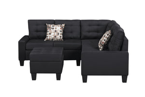 English Elm 6-piece Tufted Polyester Sectional Sofa Set with Ottoman for Modern Living Rooms Black K311S00013