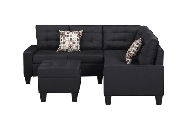 English Elm 6-piece Tufted Polyester Sectional Sofa Set with Ottoman for Modern Living Rooms Black K311S00013