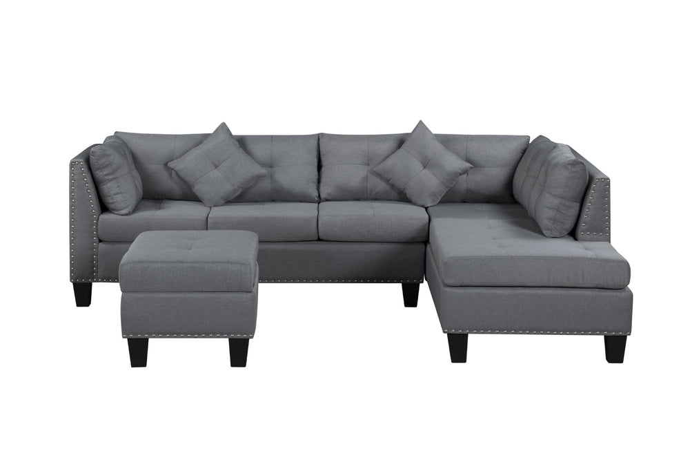 English Elm 104.5" Gray Upholstered Sectional Sofa with Chaise and Storage Ottoman Set K311S00012
