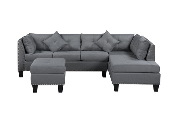 English Elm 104.5" Gray Upholstered Sectional Sofa with Chaise and Storage Ottoman Set K311S00012