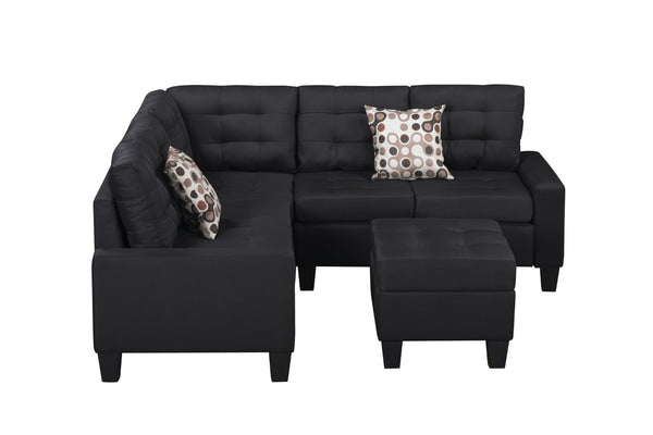 English Elm 6-piece Tufted Polyester Sectional Sofa Set with Ottoman for Modern Living Rooms Black K311S00013