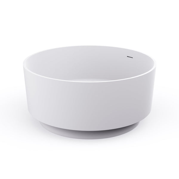 English Elm 49 Inch Round Freestanding Soaking Tub Solid Surface Matte White Spa Bathroom W1613P378214