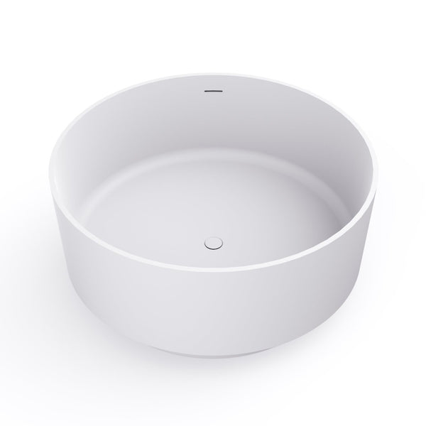 English Elm 49 Inch Round Freestanding Soaking Tub Solid Surface Matte White Spa Bathroom W1613P378214