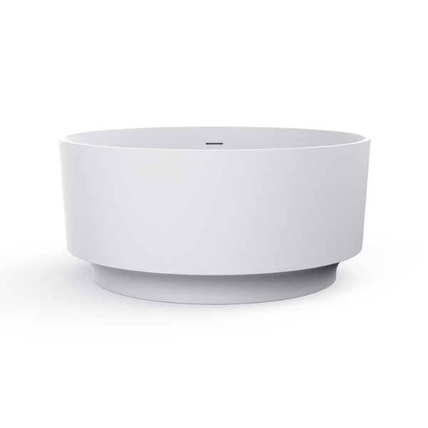 English Elm 49 Inch Round Freestanding Soaking Tub Solid Surface Matte White Spa Bathroom W1613P378214