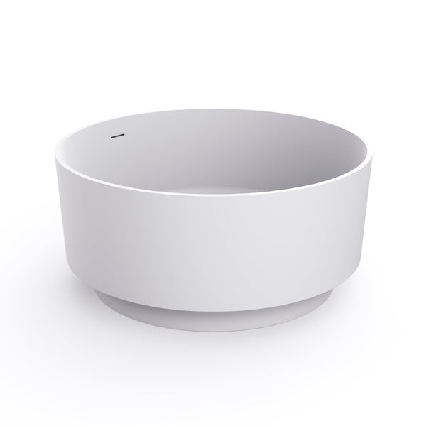 English Elm 49 Inch Round Freestanding Soaking Tub Solid Surface Matte White Spa Bathroom W1613P378214