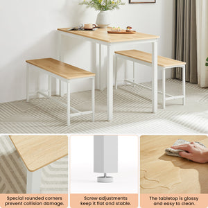 English Elm Dining Table Set with Stowable Benches, Industrial Chipboard & Steel Counter Height, Waterproof Durable Finish White+Natural W1668P186640