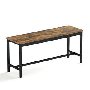 English Elm Dining Bar Table Set with 2 Benches, Rustic Brown & Black Industrial Kitchen Counter, Stable Adjustable Feet, Waterproof Surface, 43.3"L x 23.6"W x 29.9"H W1668P143137