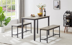 English Elm Dining Table Set Industrial 3-Piece with Stowable Benches, Waterproof Grey Chipboard Top, 43.3" x 23.6" W1668103941