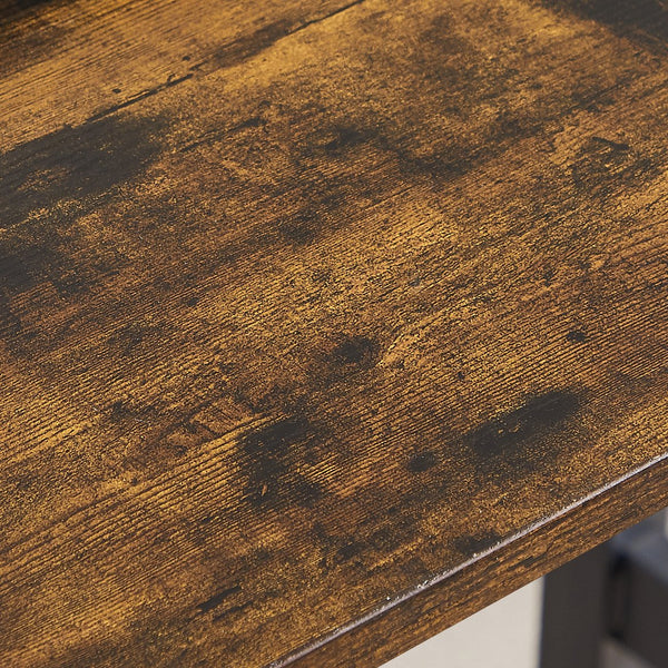 English Elm Dining Bar Table Set with 2 Benches, Rustic Brown & Black Industrial Kitchen Counter, Stable Adjustable Feet, Waterproof Surface, 43.3"L x 23.6"W x 29.9"H W1668P143137